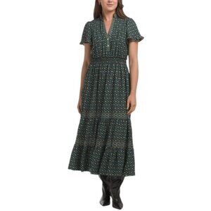 NEW MAX STUDIO LONDON Flutter Sleeve V-neck Tiered Maxi Dress